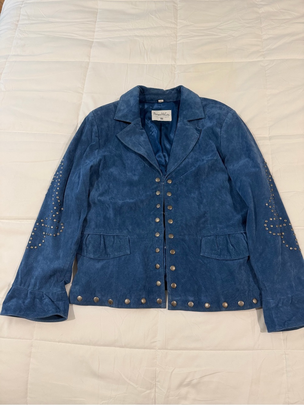 Pamela McCoy Blue Suede Stud-Trim Jacket